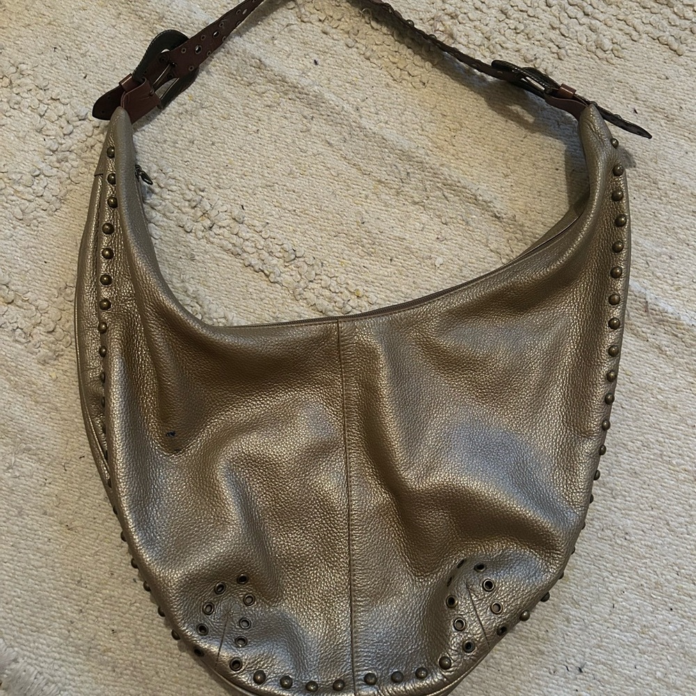 Chic Metallic Hobo Bag with Stud Accents